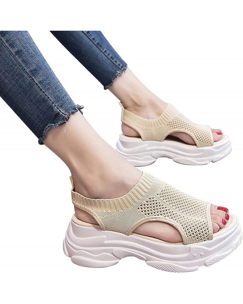 Womens Walking Sandals, Platform Sandals for Women Women's Slip On Mesh Walking Shoes Summer Slip-On Sandals Orthopedic Platf...