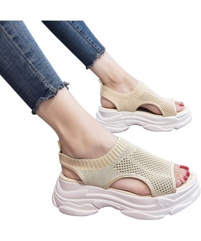 Womens Walking Sandals, Platform Sandals for Women Women's Slip On Mesh Walking Shoes Summer Slip-On Sandals Orthopedic Platf...