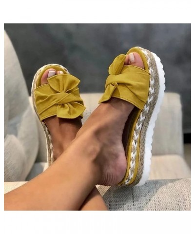 Platform Sandals Women Dressy, Sandals Women Comfortable Bow Tie Open Toe Slip-on Sandals Summer Beach Slippers Yellow $13.55...