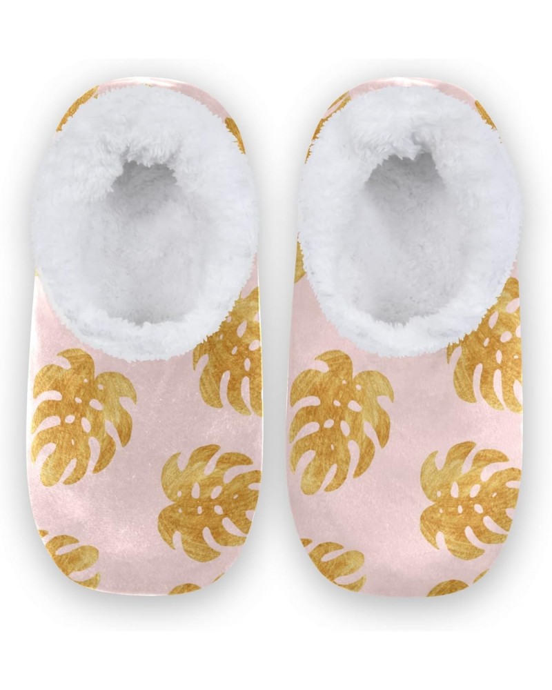 Unisex Slippers Summer Tropical Palm Leaves Coral Fleece Slippers Socks Indoor Cozy Fuzzy Feet Slippers House Slippers Size M...