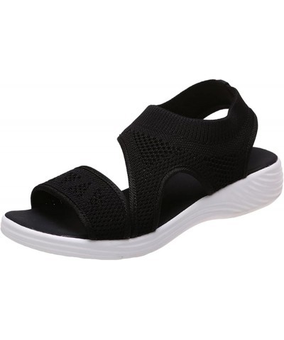 Summer Sandals for Women 2024, Wedge Sandals for Women Comfortable Fashion Open Toe Mesh Casual Walking Flat Sandals Black $1...