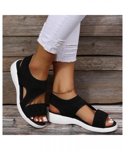 Summer Sandals for Women 2024, Wedge Sandals for Women Comfortable Fashion Open Toe Mesh Casual Walking Flat Sandals Black $1...