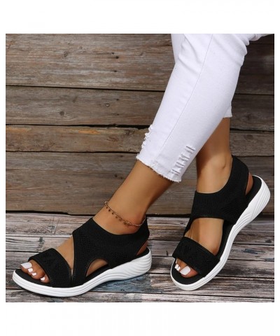 Summer Sandals for Women 2024, Wedge Sandals for Women Comfortable Fashion Open Toe Mesh Casual Walking Flat Sandals Black $1...