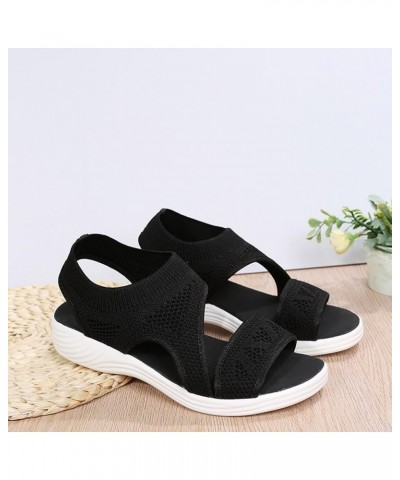 Summer Sandals for Women 2024, Wedge Sandals for Women Comfortable Fashion Open Toe Mesh Casual Walking Flat Sandals Black $1...