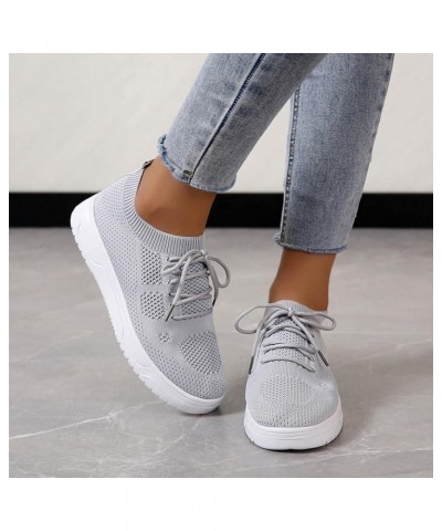 Women's Fashion Shoes Fashion Summer and Autumn Women Round Toe Flat Mesh Breathable Lace Up Comfortable Grey $9.04 Fashion S...