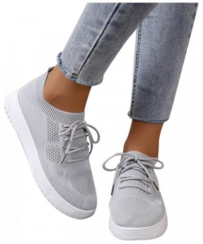 Women's Fashion Shoes Fashion Summer and Autumn Women Round Toe Flat Mesh Breathable Lace Up Comfortable Grey $9.04 Fashion S...