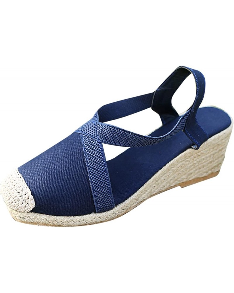 Platform Women Wedge Sneakers Platform Sneakers For Women Sparkly Sandals Heeled Sandals Comfortable Women Sandals For Blue-h...