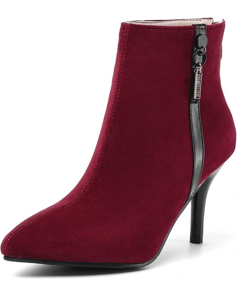 Women Pointed Toe Winter Dress Warm Stiletto Heels Party Ankle Boots Zip Claret 4 $27.25 Boots