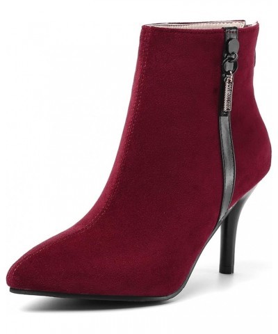 Women Pointed Toe Winter Dress Warm Stiletto Heels Party Ankle Boots Zip Claret 4 $27.25 Boots