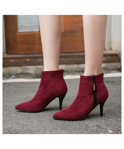 Women Pointed Toe Winter Dress Warm Stiletto Heels Party Ankle Boots Zip Claret 4 $27.25 Boots