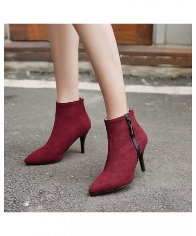 Women Pointed Toe Winter Dress Warm Stiletto Heels Party Ankle Boots Zip Claret 4 $27.25 Boots