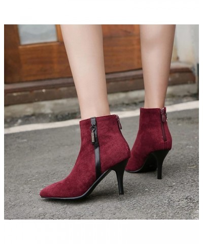 Women Pointed Toe Winter Dress Warm Stiletto Heels Party Ankle Boots Zip Claret 4 $27.25 Boots