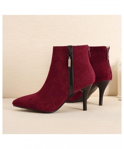 Women Pointed Toe Winter Dress Warm Stiletto Heels Party Ankle Boots Zip Claret 4 $27.25 Boots