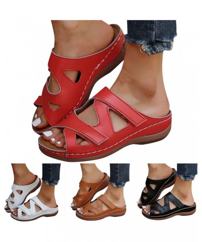 Teen Girls Synthetic Sole Slippers Fashion Summer Women Shoes Thick Soles Open Toe Breathable Light Slip On Red $16.35 Slippers