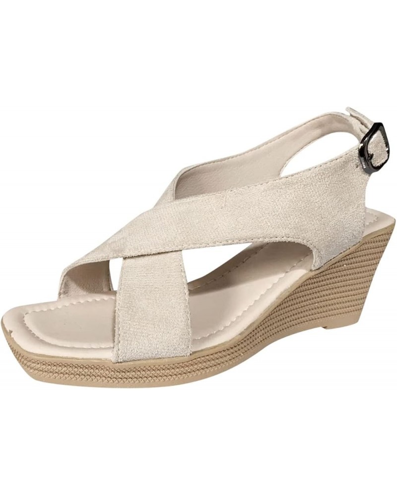 Women's Sandals Women Sandals Summer New Pattern Simple Solid Wedge Thick Sole Comfortable Non Slip Large Size Beige $22.26 S...