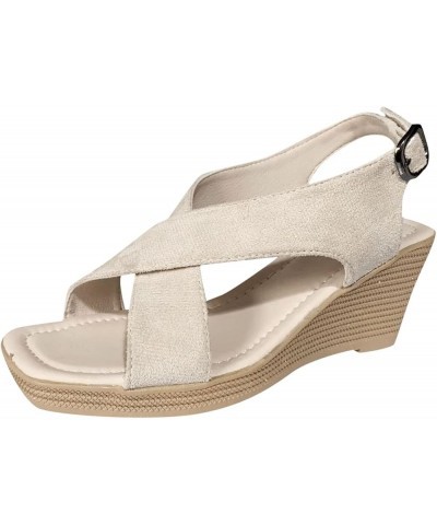 Women's Sandals Women Sandals Summer New Pattern Simple Solid Wedge Thick Sole Comfortable Non Slip Large Size Beige $22.26 S...