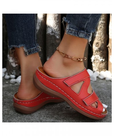 Teen Girls Synthetic Sole Slippers Fashion Summer Women Shoes Thick Soles Open Toe Breathable Light Slip On Red $16.35 Slippers