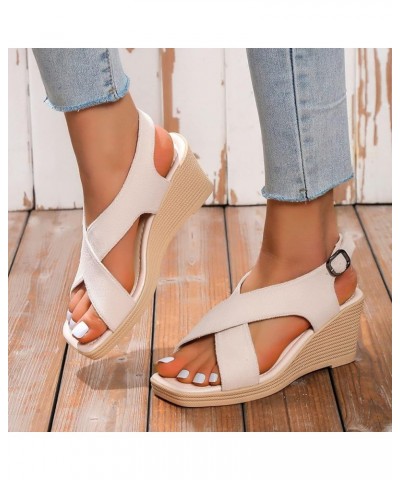 Women's Sandals Women Sandals Summer New Pattern Simple Solid Wedge Thick Sole Comfortable Non Slip Large Size Beige $22.26 S...