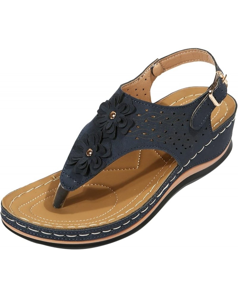 Womens Sandals Size 8 Wedge Ergonomic Design Wedge Toe Post Sandals Mitigate Foot Fatigue Sandal Wedges for Women Navy $11.63...