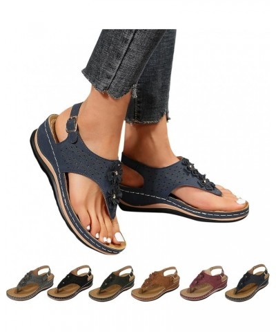 Womens Sandals Size 8 Wedge Ergonomic Design Wedge Toe Post Sandals Mitigate Foot Fatigue Sandal Wedges for Women Navy $11.63...