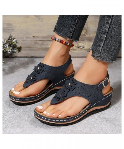 Womens Sandals Size 8 Wedge Ergonomic Design Wedge Toe Post Sandals Mitigate Foot Fatigue Sandal Wedges for Women Navy $11.63...