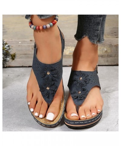 Womens Sandals Size 8 Wedge Ergonomic Design Wedge Toe Post Sandals Mitigate Foot Fatigue Sandal Wedges for Women Navy $11.63...