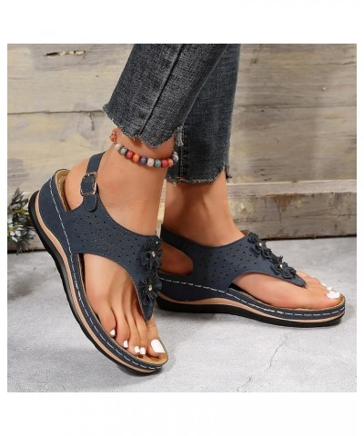 Womens Sandals Size 8 Wedge Ergonomic Design Wedge Toe Post Sandals Mitigate Foot Fatigue Sandal Wedges for Women Navy $11.63...