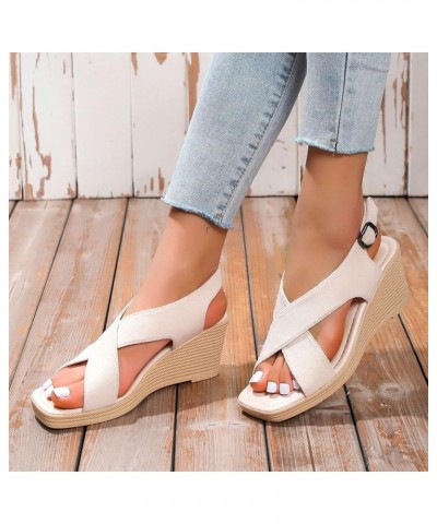 Women's Sandals Women Sandals Summer New Pattern Simple Solid Wedge Thick Sole Comfortable Non Slip Large Size Beige $22.26 S...