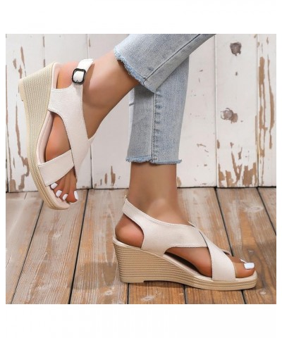 Women's Sandals Women Sandals Summer New Pattern Simple Solid Wedge Thick Sole Comfortable Non Slip Large Size Beige $22.26 S...