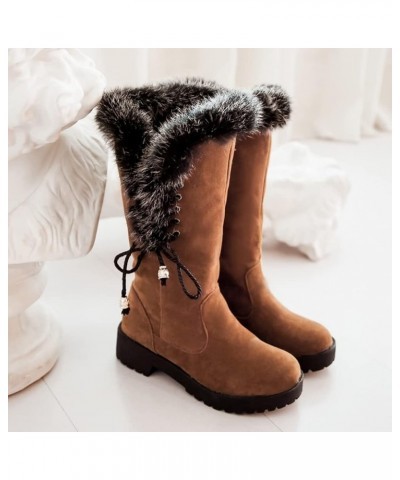 Womens Warm Plush Lined Snow Boots Comfort Waterproof Outdoor Winter Comfortable Mid Calf Boots 34 Brown $26.59 Outdoor Shoes