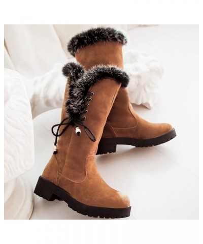 Womens Warm Plush Lined Snow Boots Comfort Waterproof Outdoor Winter Comfortable Mid Calf Boots 34 Brown $26.59 Outdoor Shoes