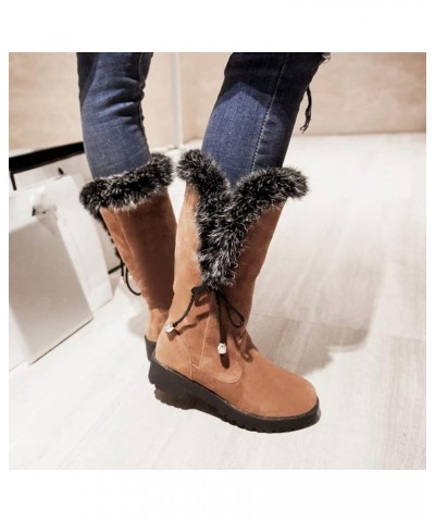 Womens Warm Plush Lined Snow Boots Comfort Waterproof Outdoor Winter Comfortable Mid Calf Boots 34 Brown $26.59 Outdoor Shoes