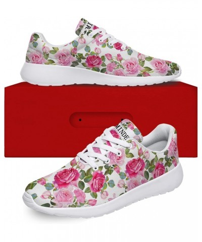 Pink Rose Flower Sneakers for Women Girls Running Tennis Shoes Blooming Rose Floral Shoes Gifts for Ladies,US Size 13 Women/1...