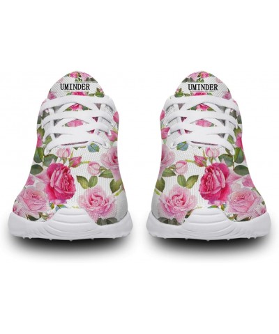 Pink Rose Flower Sneakers for Women Girls Running Tennis Shoes Blooming Rose Floral Shoes Gifts for Ladies,US Size 13 Women/1...