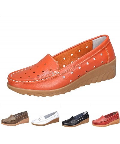 Womens Comfort Walking Flat Loafer Slip On Leather Loafer Comfortable Flat Shoes Outdoor Driving Shoes Summer Footwear Women ...