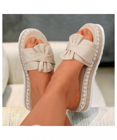 Women Slippers Size 8 Memory Foam Weaving Flat Bottom Bowknot Overlay Open Toe Breathable Sandals Women Slipper Socks Beige $...