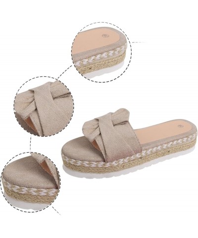 Women Slippers Size 8 Memory Foam Weaving Flat Bottom Bowknot Overlay Open Toe Breathable Sandals Women Slipper Socks Beige $...