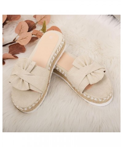 Women Slippers Size 8 Memory Foam Weaving Flat Bottom Bowknot Overlay Open Toe Breathable Sandals Women Slipper Socks Beige $...