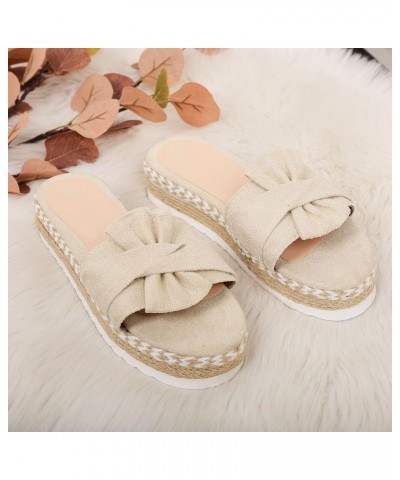 Women Slippers Size 8 Memory Foam Weaving Flat Bottom Bowknot Overlay Open Toe Breathable Sandals Women Slipper Socks Beige $...