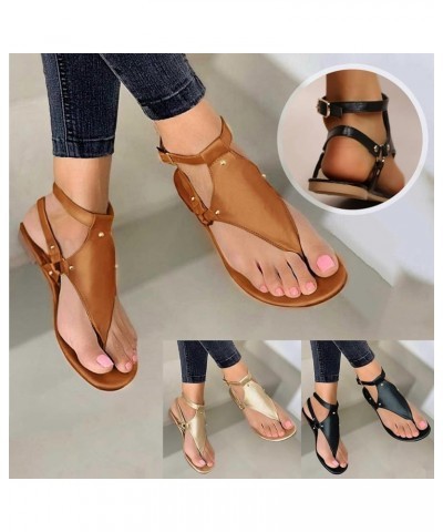 Sandals Women Dressy Summer Womens Flats Sandals Open Toe Slippers Flip Flops Shoes Summer Casual 2024 Brown $9.87 Sandals