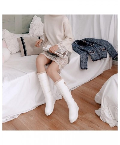 Women Cold Weather Winter Boots Warm Plush Lined Comfortable Waterproof Platform Snow Boots 44 White $32.33 Outdoor Shoes