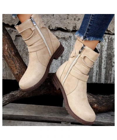 Women Buckle Decor Tie Side Faux Suede Boots Casual Single Boots Ladies Shoes Short Boots Boot for Women Flat Beige $15.33 Boots