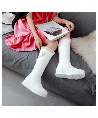 Women Cold Weather Winter Boots Warm Plush Lined Comfortable Waterproof Platform Snow Boots 44 White $32.33 Outdoor Shoes