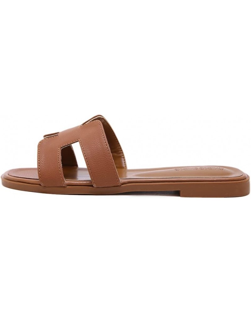 Womens Flat Sandals Fashion Flat Slides Sandals Square Open Toe Black, Brown Flat Sandals Tumbled-brown $18.50 Sandals