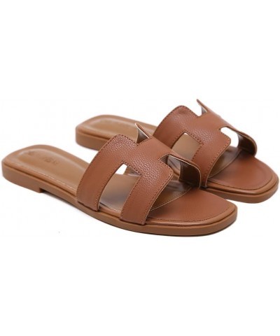 Womens Flat Sandals Fashion Flat Slides Sandals Square Open Toe Black, Brown Flat Sandals Tumbled-brown $18.50 Sandals