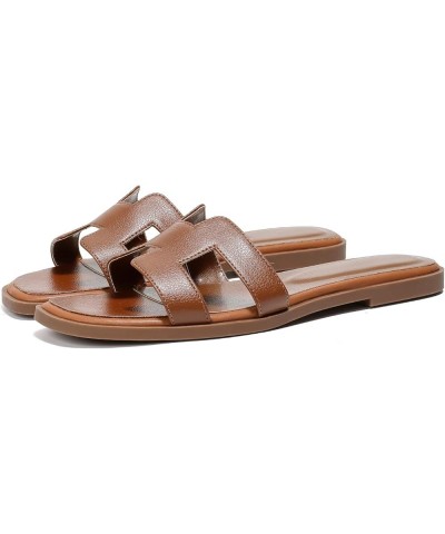 Womens Flat Sandals Fashion Flat Slides Sandals Square Open Toe Black, Brown Flat Sandals Tumbled-brown $18.50 Sandals