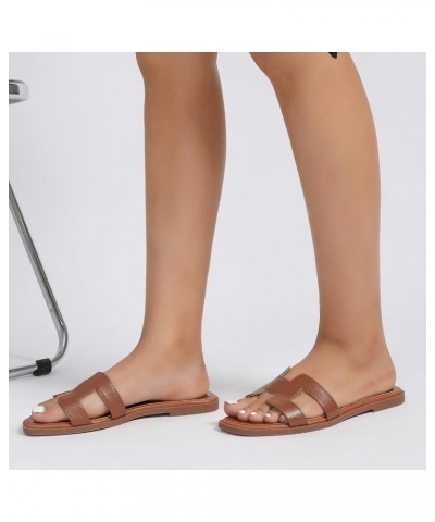 Womens Flat Sandals Fashion Flat Slides Sandals Square Open Toe Black, Brown Flat Sandals Tumbled-brown $18.50 Sandals