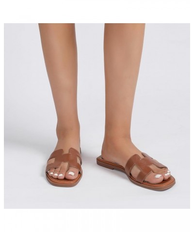 Womens Flat Sandals Fashion Flat Slides Sandals Square Open Toe Black, Brown Flat Sandals Tumbled-brown $18.50 Sandals