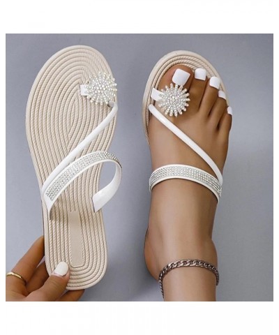 Summer Sandals for Women 2023 Dressy Rhinestone Flower Sandals Dressy Summer Bohemian, T-Strap Elastic Ankle Strap Flat Sanda...