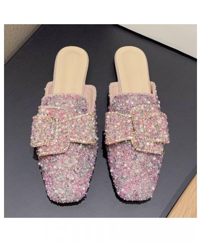 Women Mules Bow-knot Closed Square toe Mules Fashion Rhinestones Flat Slippers Slip On Loafers Casual Flat Shoes 050-pink $17...